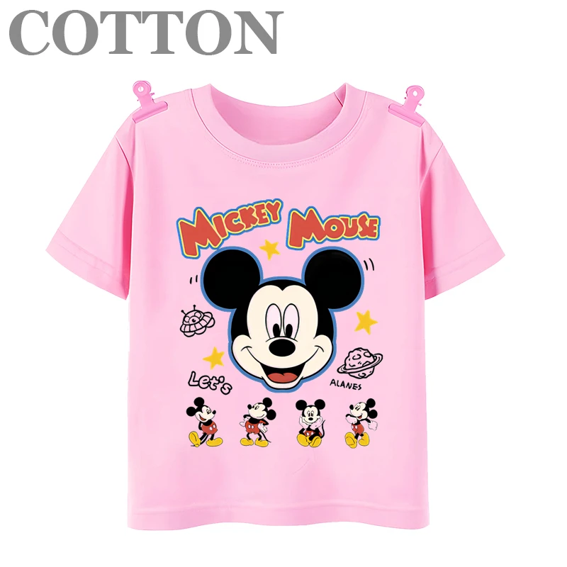 thumbnail image 1 of Camiseta de algodón para niños, ropa de moda para niños, camisetas de verano para niñas de manga corta con dibujos animados de Disney Mickey Mouse, camisetas para bebés, 1 of 5