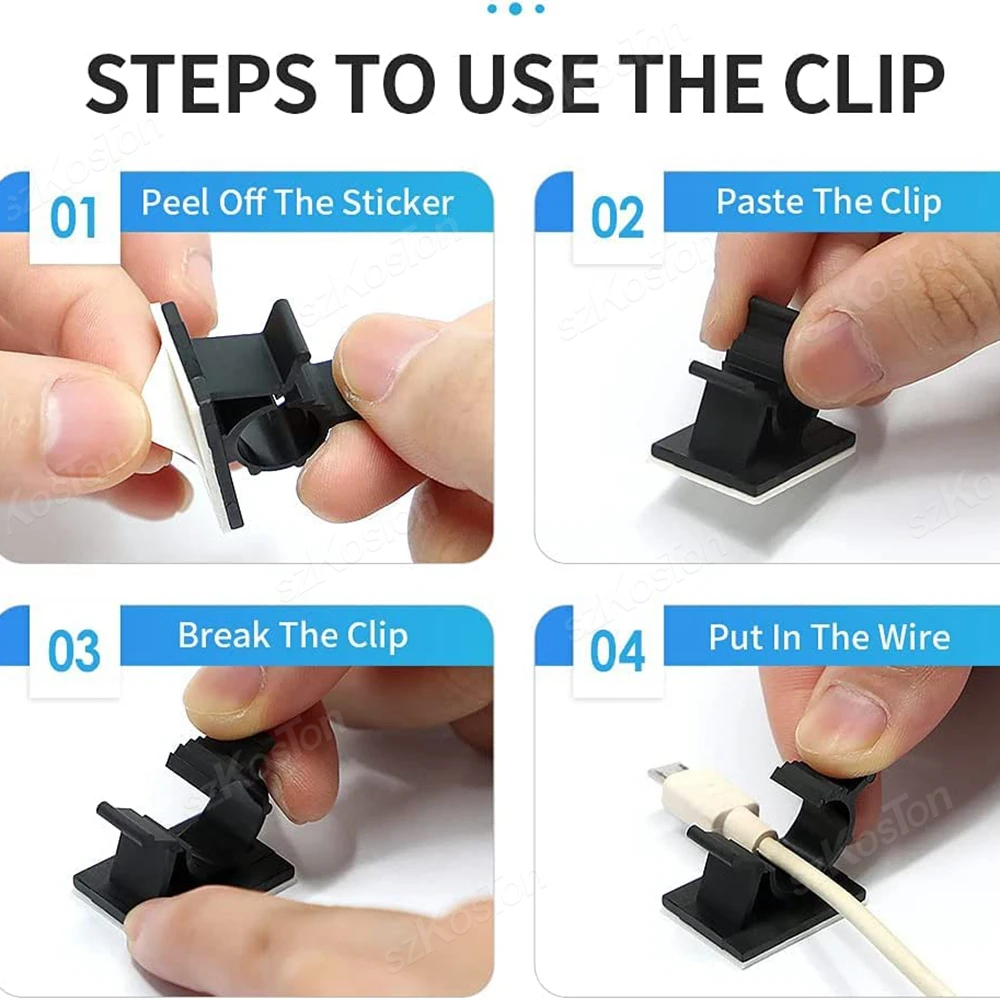 Cable Organizer Self Adhesive Cable Clips Table Management Clamp Adjustable Cord Holder TV Charging Wire Winder 100/10PCS cable organizer cable clip