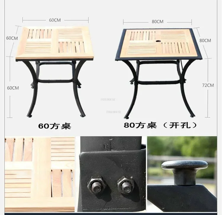 Description Picture 4 of itemModern Simple Solid Wood Garden Furniture Sets Wrought Iron Patio Furniture Leisure Table and Chair Balcony Outdoor Furniture