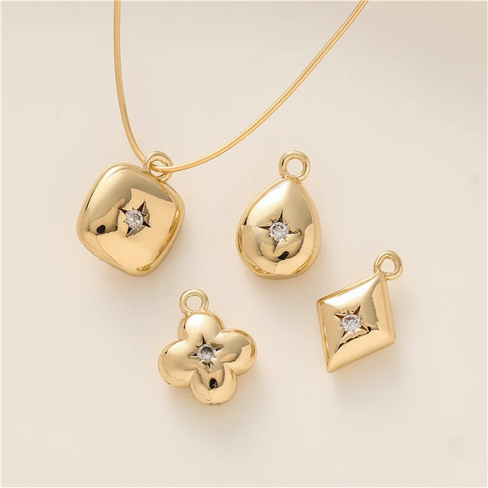 14K gold zirconia double-sided three-dimensional geometric drop flower pendant diy accessories handmade decorative chain charm