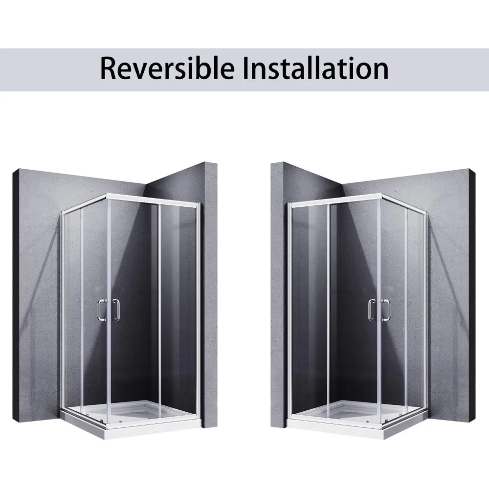 Corner Showers Door 34 in.D X 34 in. W X 72 in. H, Enclosure with Shower Base, with 1/4" Tempered Glass Shower Doors 2