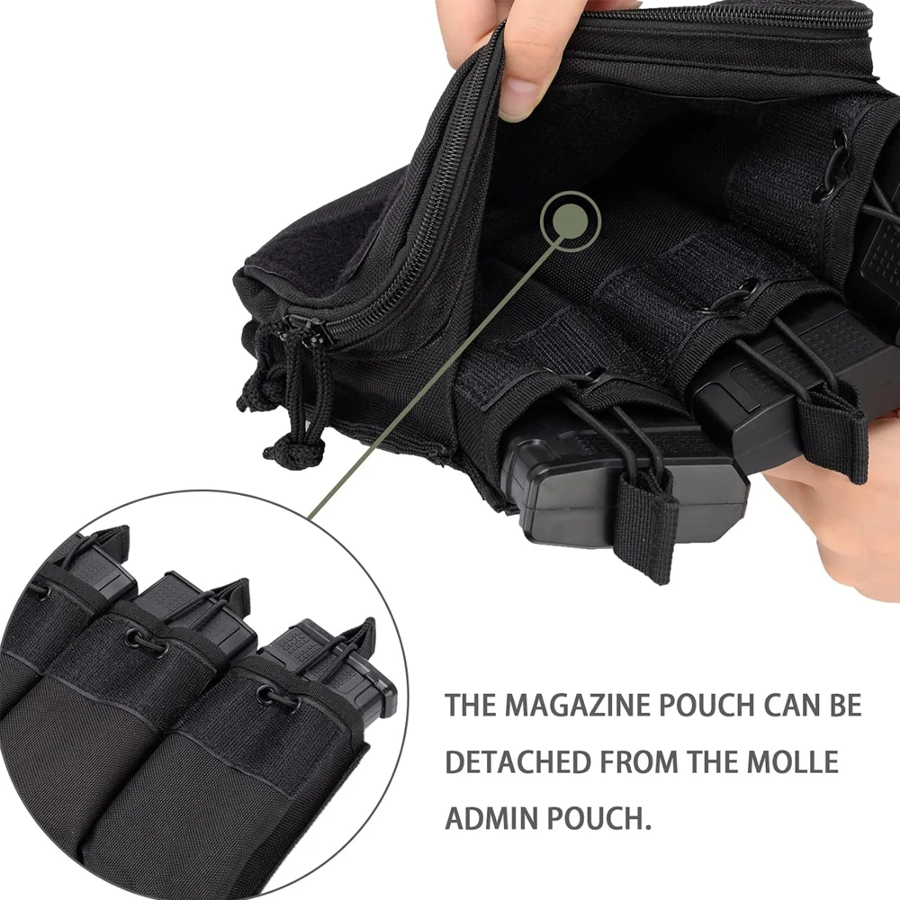 Tactical Triple Magazine Pouch Molle Admin Pouch Open Top Mag Bag Waist Pouch Compact EDC Bag Hunting Mag Holster Bag 4