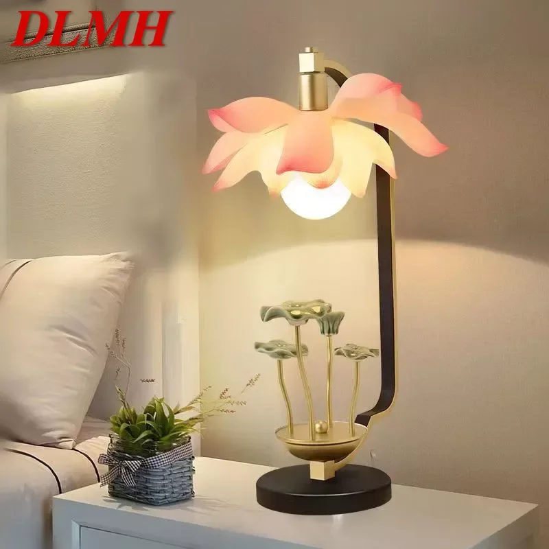 

DLMH Contemporary Lotus Table Lamp Chinese Style Living Room Bedroom Tea Room Study Art Decorative Light