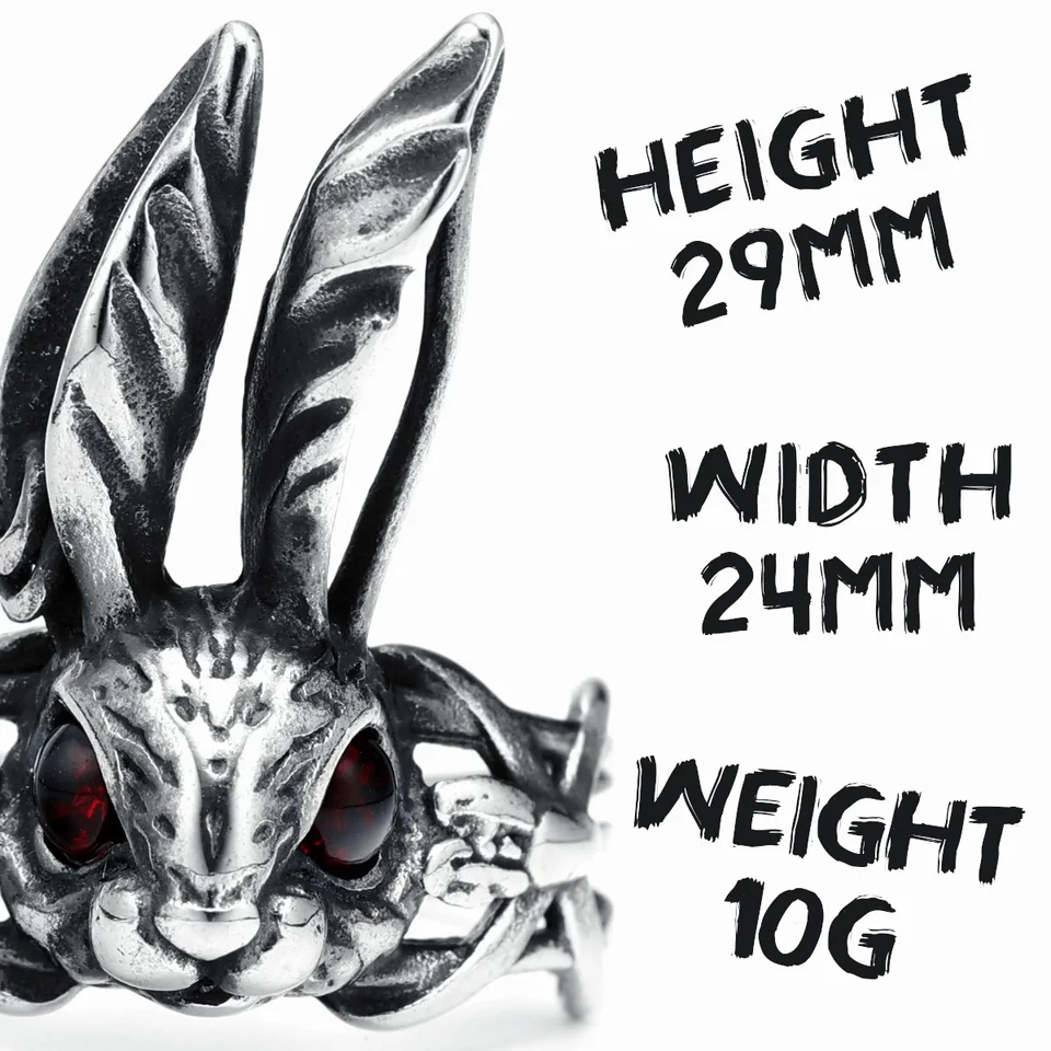 316L Stainless Steel Ring Villain Bunny Retro Rabbit Men Gem Rings