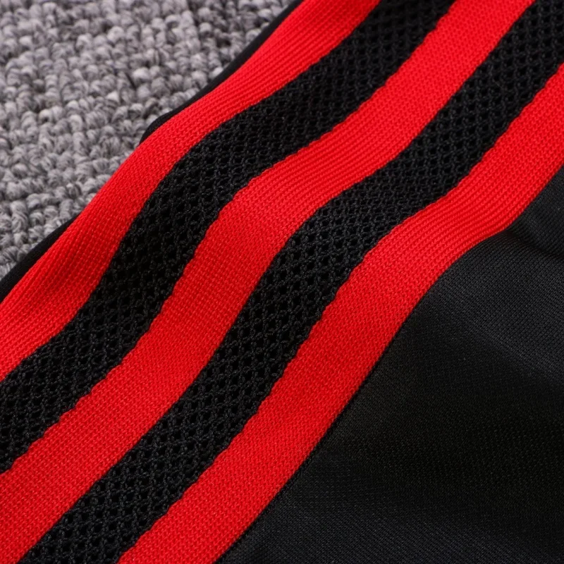 Adidas Soccer Jerseys Men Sweat Absorbing Fashionable Breathable Anti-wrinkle Sportswear Training Suit Black and Red