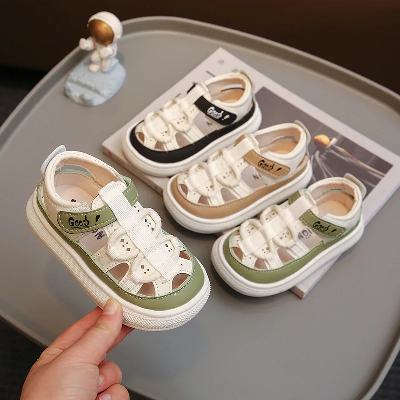 Boys' Toe Sandals Sneakers Summer Openwork Sandals 0-2 Toddler Shoes Anti-kick Anti-collision Beach Shoes