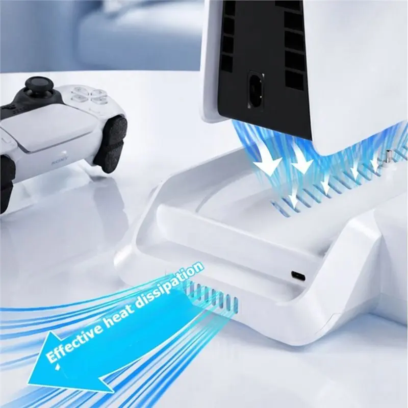 PS5 슬림/PS5 프로용 쿨링 스탠드(헤드폰 걸이 포함) LED 컨트롤러 충전 스테이션 3단계 냉각 팬 W