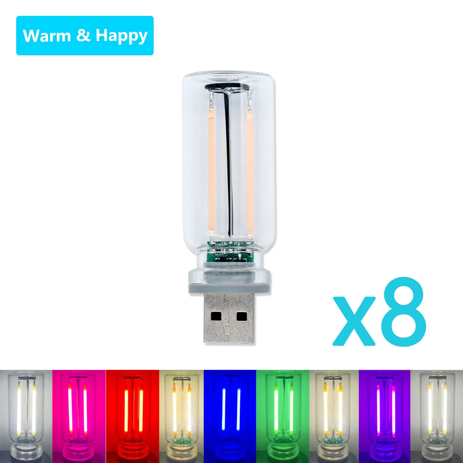 에디슨 레트로 USB 터치 디밍 야간 조명, LED 앰플 백열 전구, 가정용 비드 광원, 0.3W DC5V, 8 개