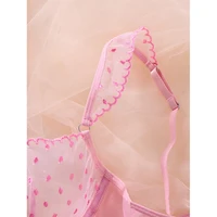 Lingerie audacieuse pour femmes, ensemble soutien-gorge et culotte en Tulle rose, broderie délicate, sous-vêtements romantiques pour femmes, Lingerie intime et Sexy 5