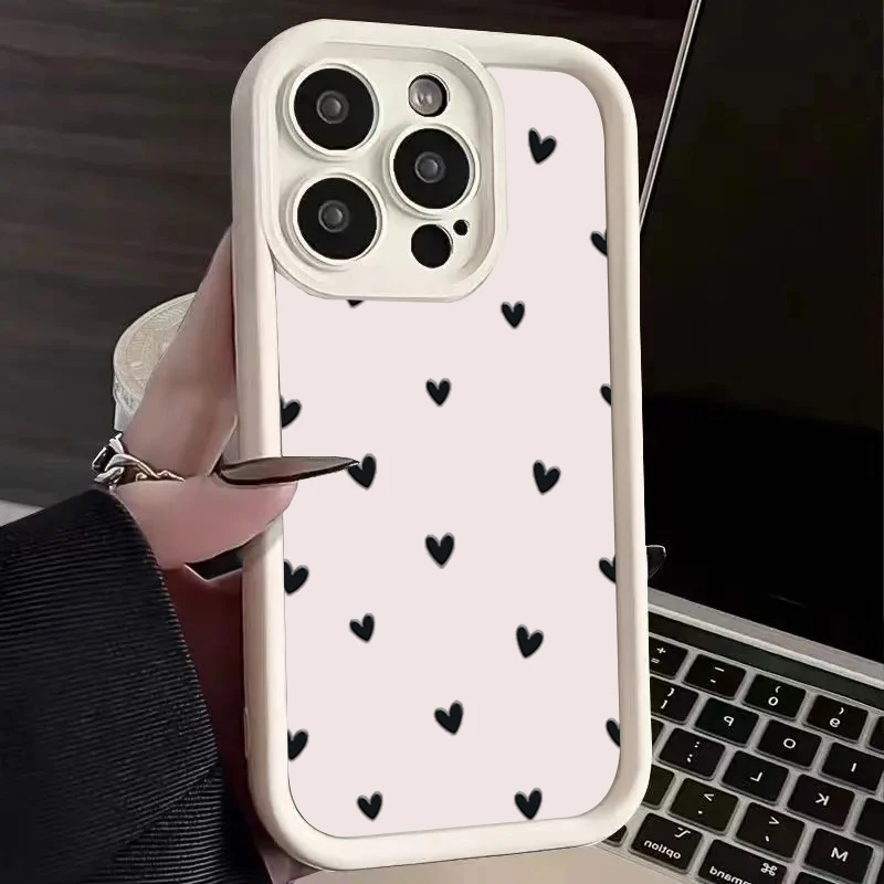 thumbnail image 1 of Funda de teléfono para iPhone 16 15 13 14 Pro Max 11 12 13 Mini 7 8 Plus XR X XS Max SE2022 Funda mate suave a prueba de golpes con estampado de corazón, 1 of 5