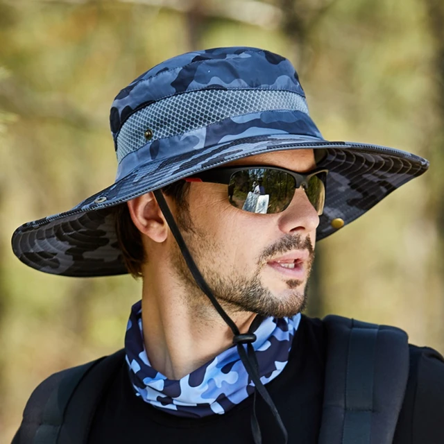 Summer Men Breathable Sun Hat Outdoor Traveling Fishing Hiking Hats  Sunscreen Fisherman Bucket Hat Wide Brim