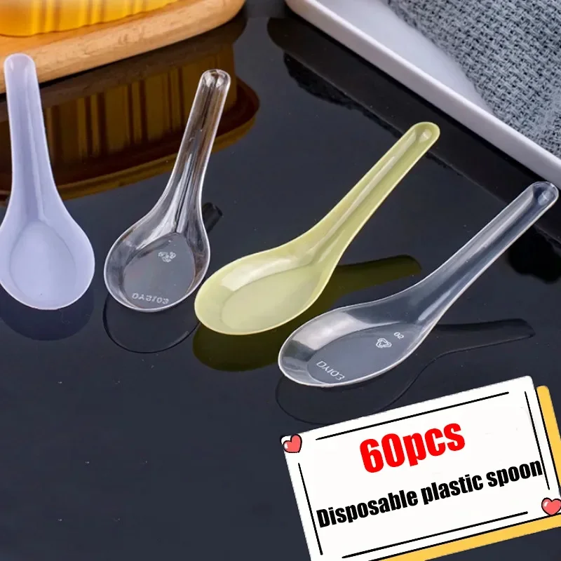 60pcs Mini Disposable Spoon Home Kitchen Clear Plastic Disposable Soup Spoons Kitchen Tool for Jelly Ice Cream Dessert Appetizer, disposable dessert spoons,biodegradable cutlery spoon