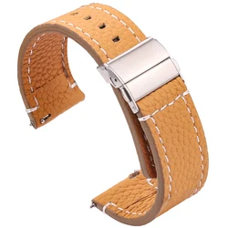 Elegant Soft Leather Watchband in Brown & Black with Deployment Clasp - 24mm (Brown)