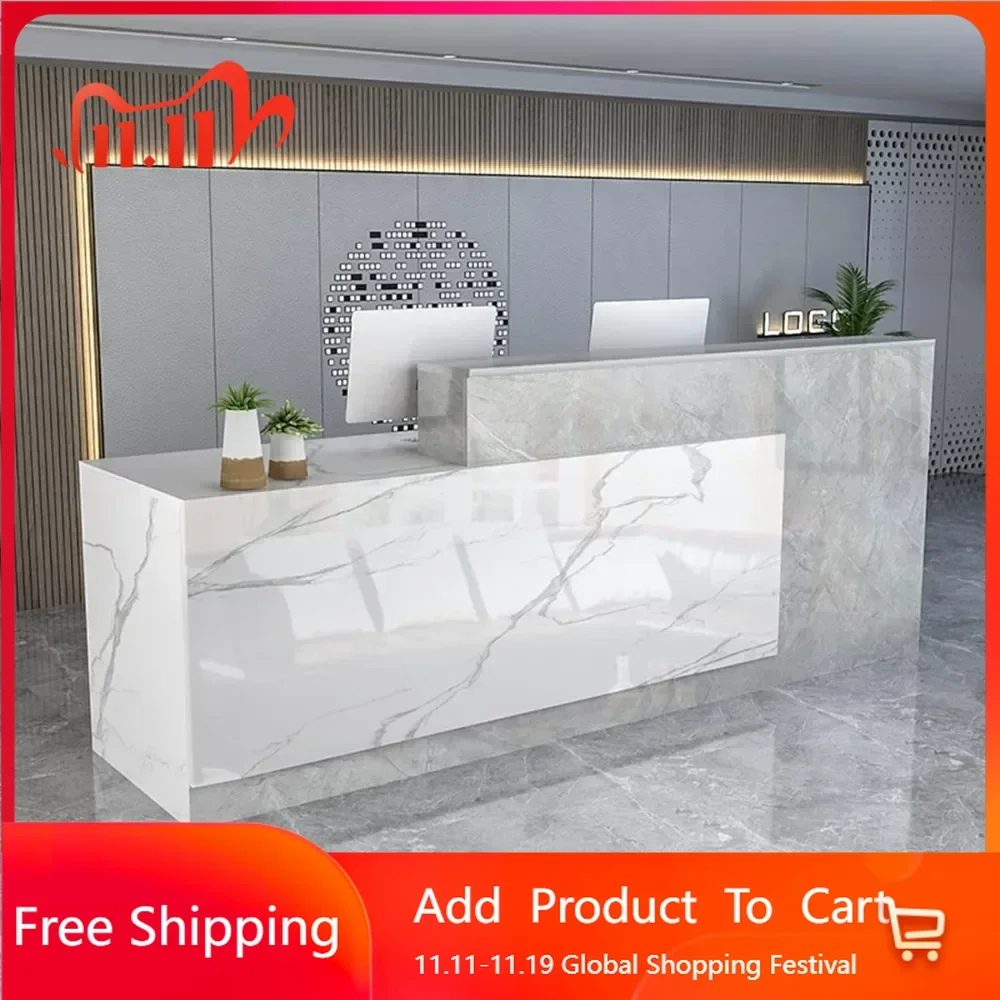 Front Counter Desk with Lockable Drawers, Reception Counter Desk,Modern Retail Counter, Wooden Computer Desk Reception Table