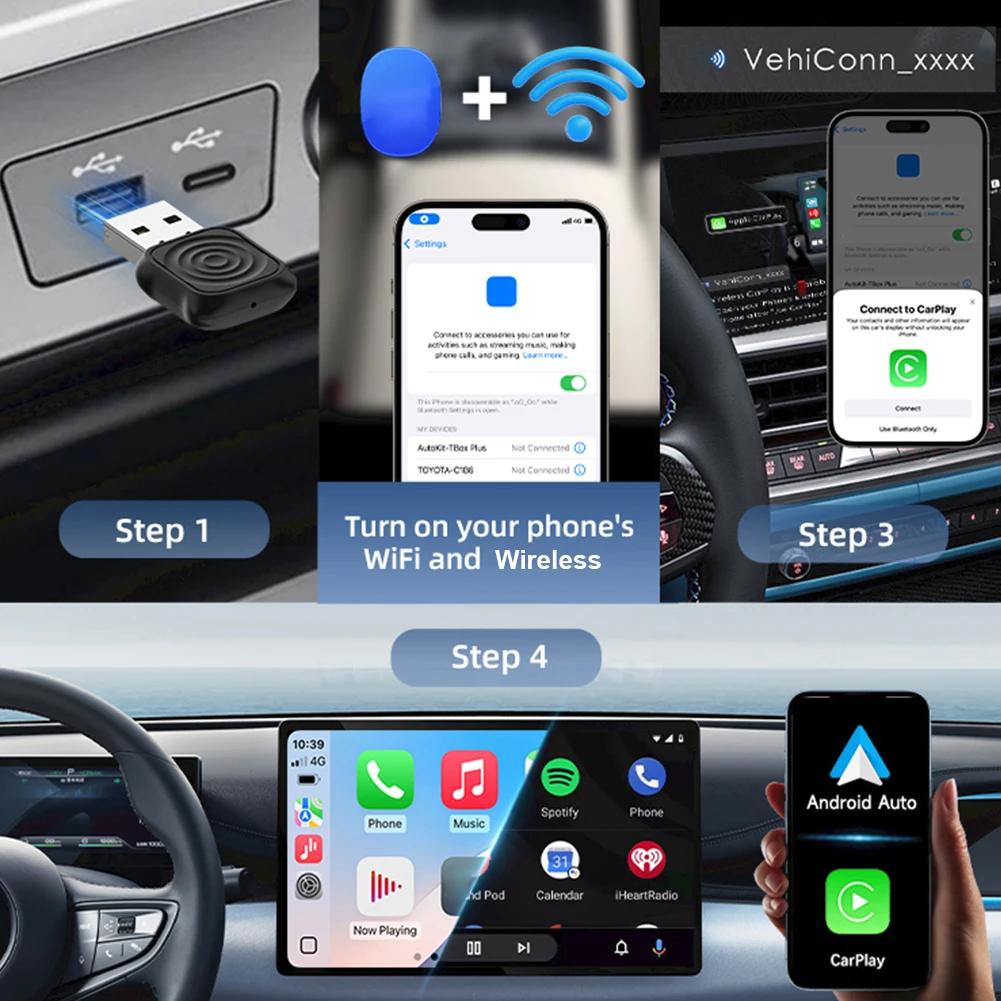 2 in 1 Wireless Adapter Wireless CarPlay Android Auto For OEM Car Plug and Play WiFi Bluetooth Auto Connection for All Models