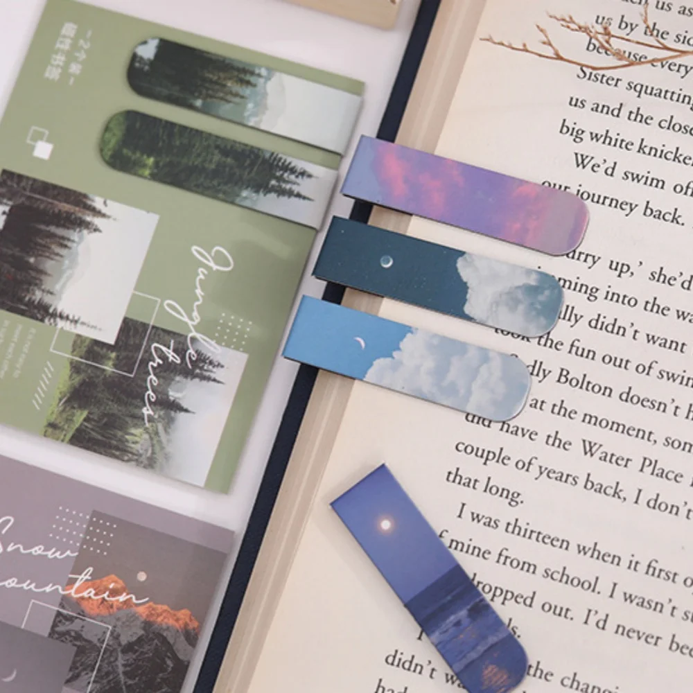 6 Style 2pcs/set Aesthetic Stationery Forest Landscape Magnetic Bookmark Retro Literary For Reading Marker