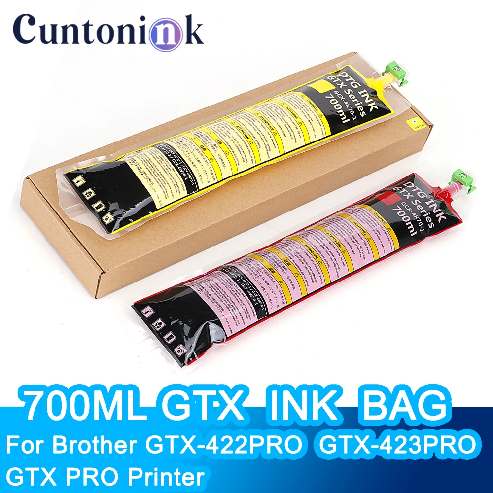 GTX Ink Bag com One Time Chip, Tinta DTG têxtil para o irmão, GTX-422, GTX-423, GTXPRO Series Printer, 700ml por saco