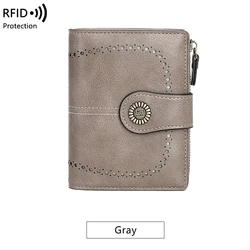 Vintage RFID Anti - Theft Women's Wallet with Multi - Card Slots and Zipper Buckle (Y1668 - Gray0)