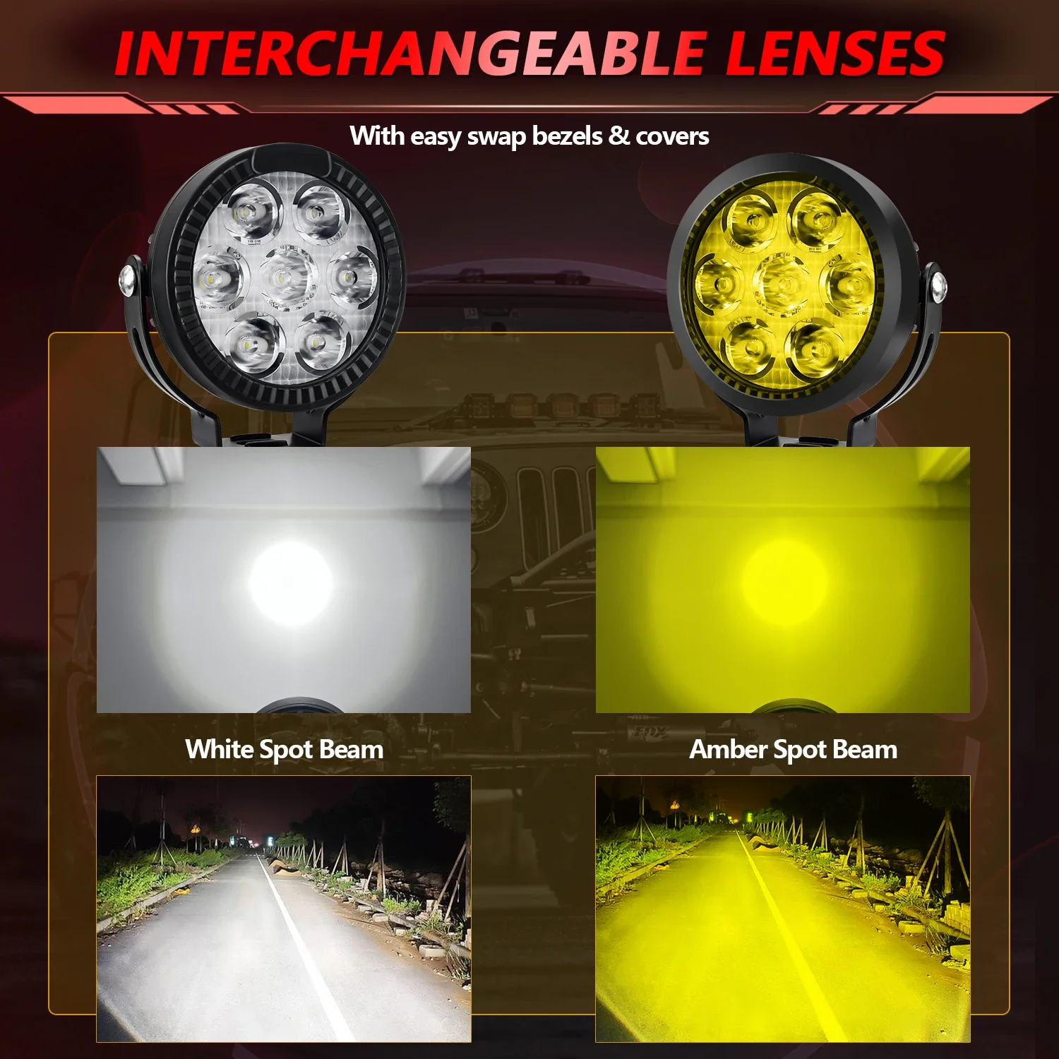 Auxiliary Motorcycle Driving High/Low Len Fog Lamps 6000K Driving Lights Off Roa