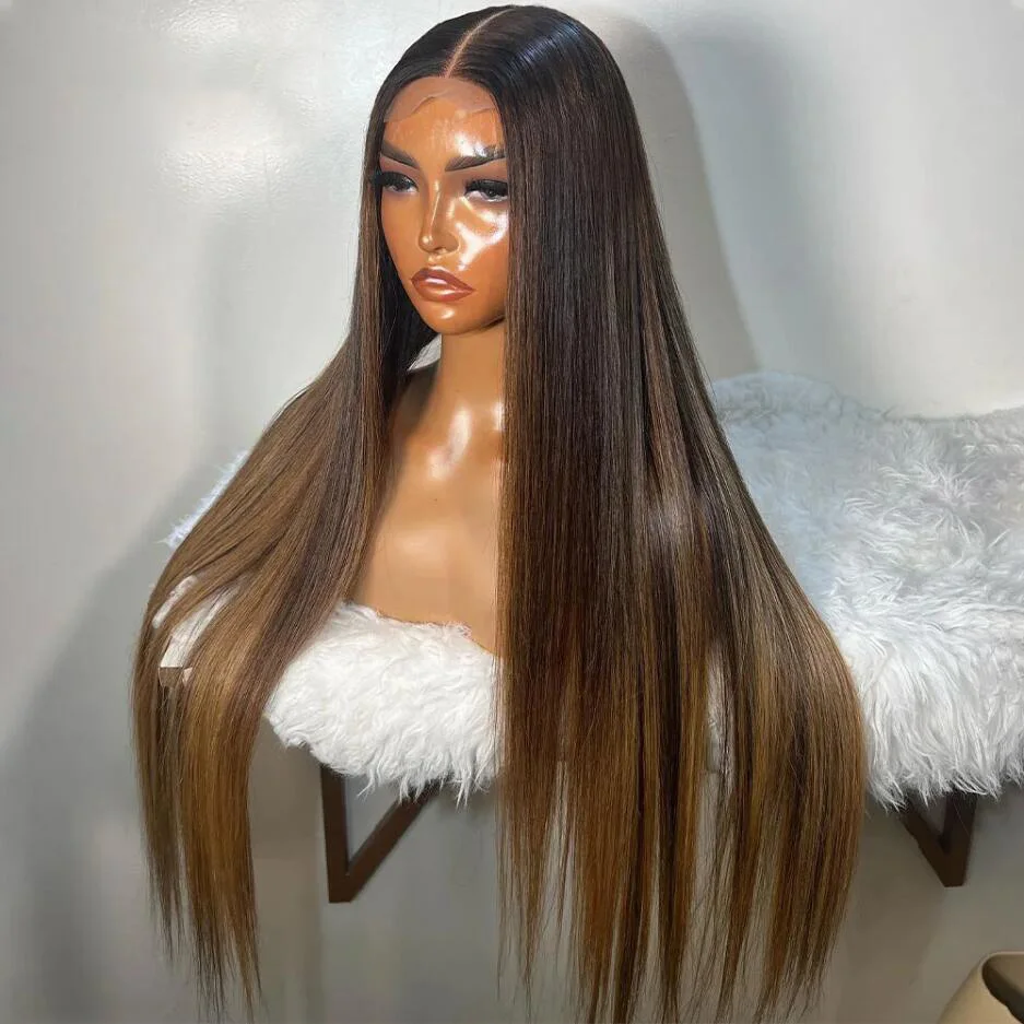 

Soft 180%Density Natural Hairline Ombre Blonde Long Preplucked Silky Straight Deep Lace Front Wig For Black Women BabyHair Daily