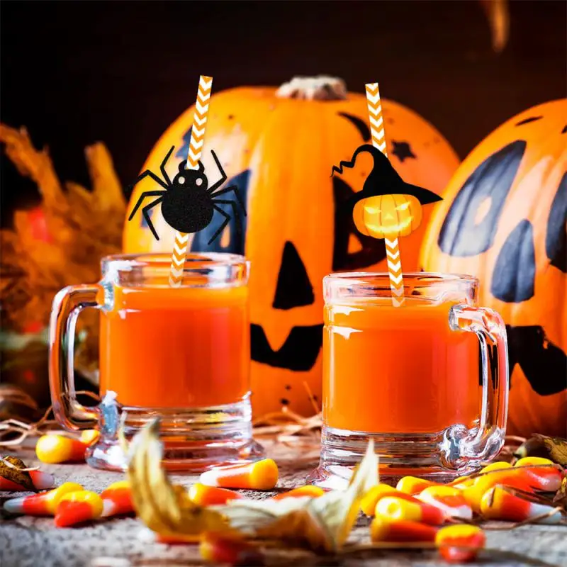Halloween Decorations Durable Creativity Spooky Multifunction Festival Halloween Spider Straw Pumpkin Lamp Decoration Straw