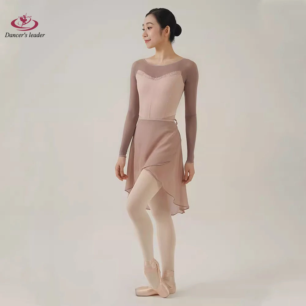 

Ballet costume Leotard for women's practice suit Long sleeved lace mesh gymnastics performance dress Air yoga suit