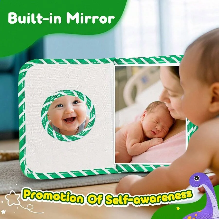 Soft Baby Memory Album with Safe Mirror - First Year Keepsake for Newborns and Toddlers