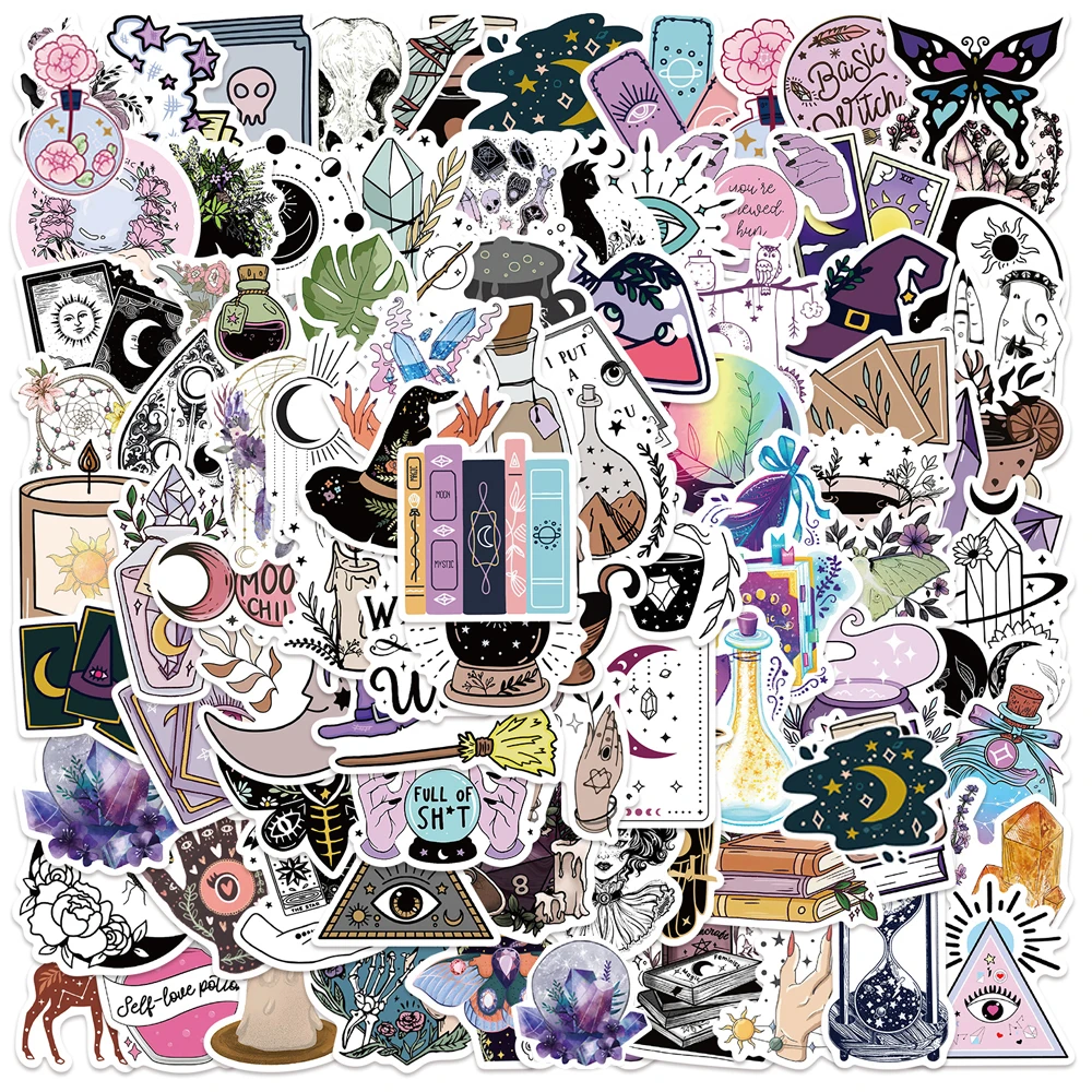 10/30/50/100Pcs Cool Boho Gothic Magic Witch Stickers Decalcomania Estetica Skateboard Laptop Car Phone Bike Graffiti Sticker Giocattolo Per Bambini