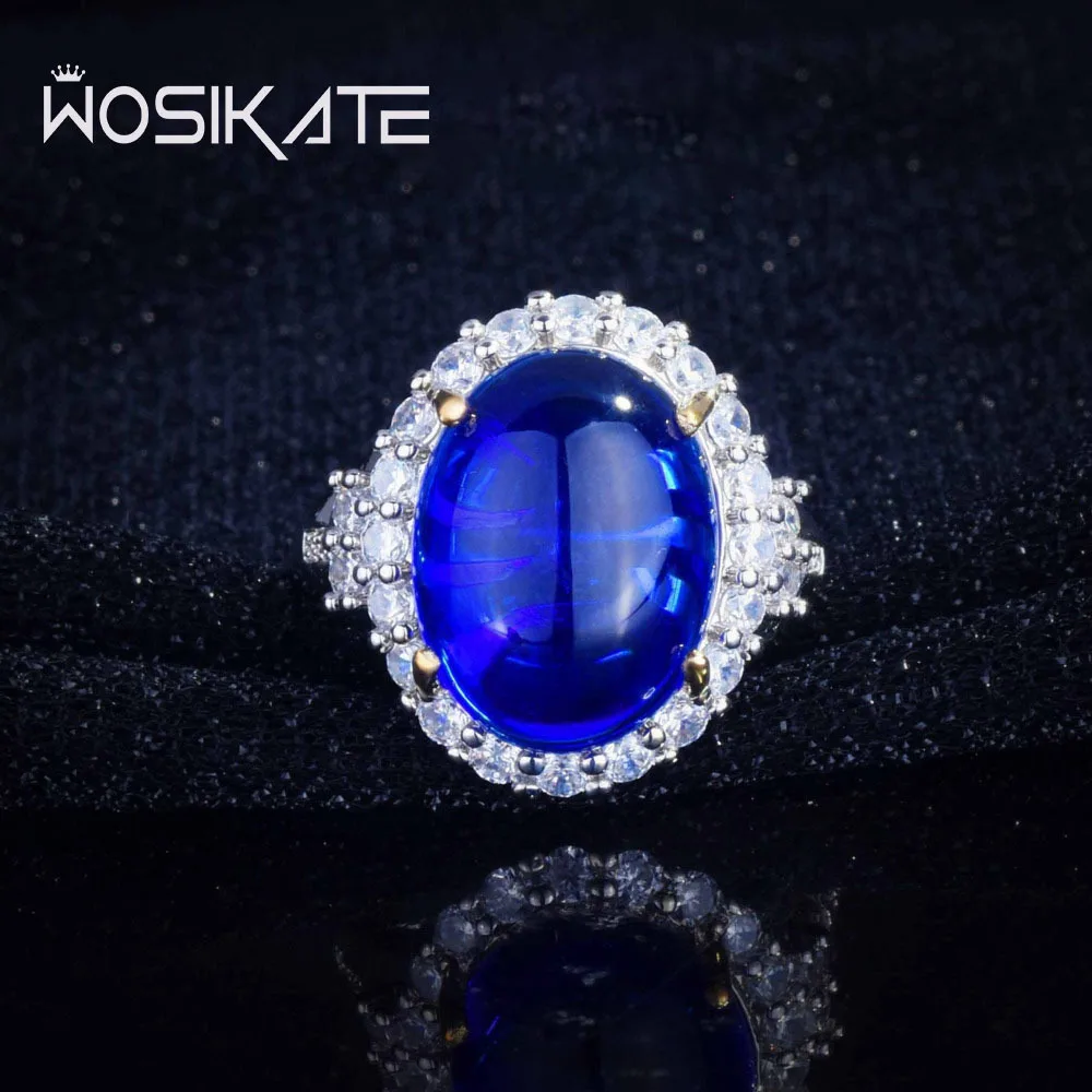 

WOSIKATE роскошный Овальный имитация Королевский синий сапфир Высокоуглеродистый бриллиант обручальное кольцо для женщин модные свадебные ювелирные изделия сказочное кольцо
