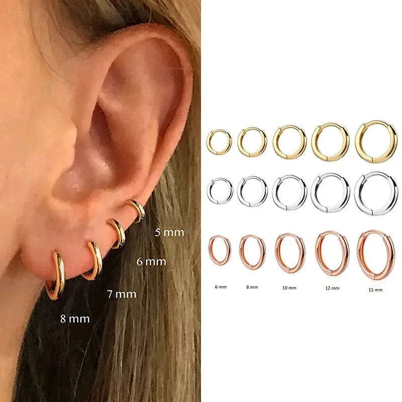 

1Pair Single Minimal Gold Color Tiny Cartilage Hoop Earrings Stainless Steel Trendy Glossy Small Huggie Earring Piercing Jewelry