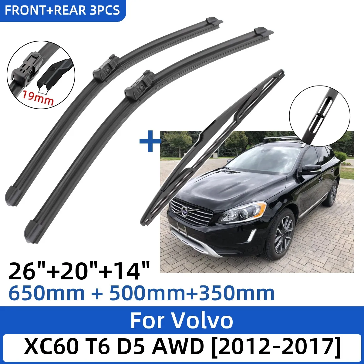 For Volvo Xc60 T6 D5 Awd 20122017 26"+20"+14" Front Rear Wiper Blades