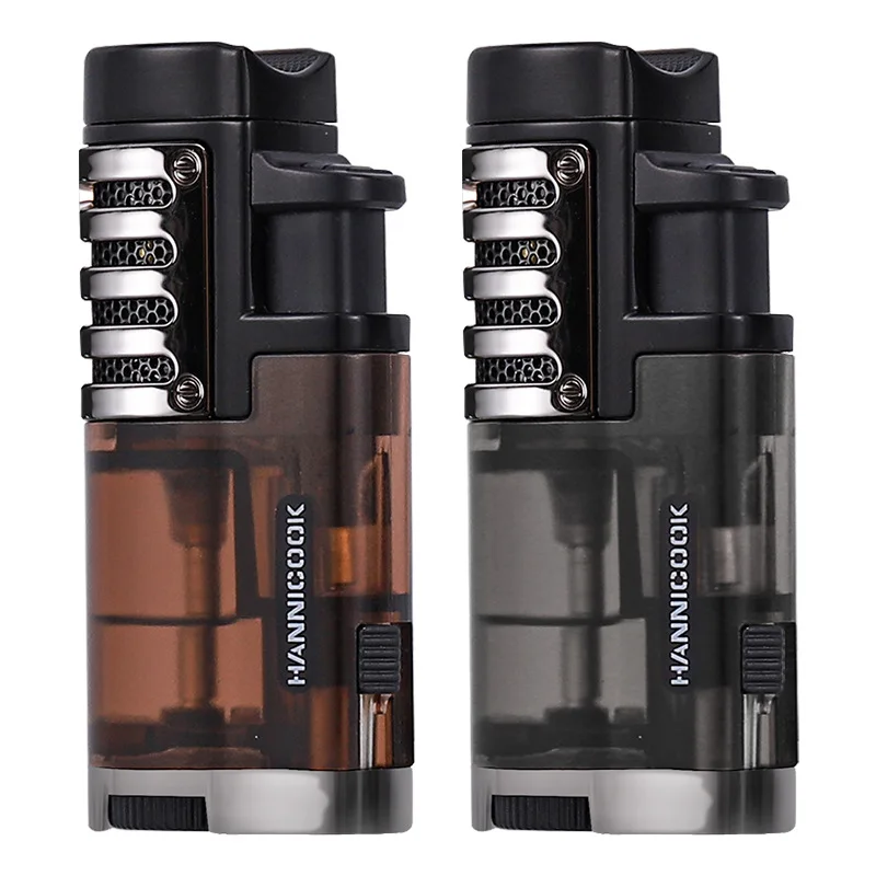 

HANNICOOK Plastic Cigar Lighter Inflatable Windproof Creative Blue Flame 3 Jet Torch Portable Lighter Gift Box for Cigar Man