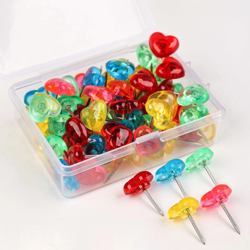 50/100PCS Colorful Transparent Heart-Shaped Push Pins, for Home, School & Office Decor, Home Photo Wall Decoration Clips