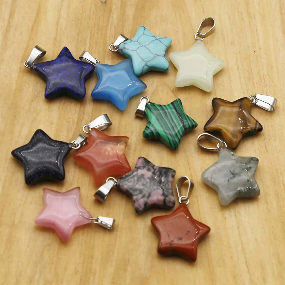 Natural Stone Crystal Agate Five Pointed Star Necklace Pendant Charm  Earrings Bracelet Jewelry Accessories Gift Wholesale 30Pcs