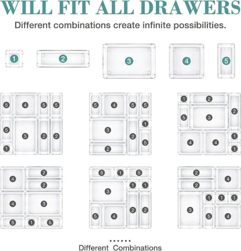 Clear Drawer Organizers Plastic Makeup Dividers Storage Box Dresser Office Desk Drawer Separator Cosmetic Kitchen Home Organizer