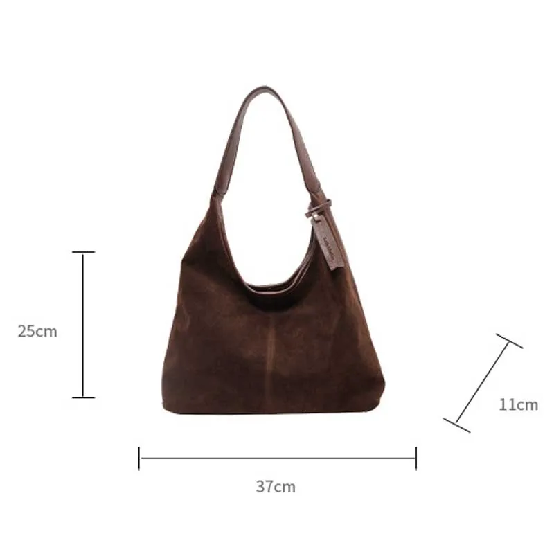 Women Suede Hobo Bag Vintage Shoulder Bag Autumn Winter Handbag Solid Color Large Capacity Shopping Bags Purse for Ladies Totes