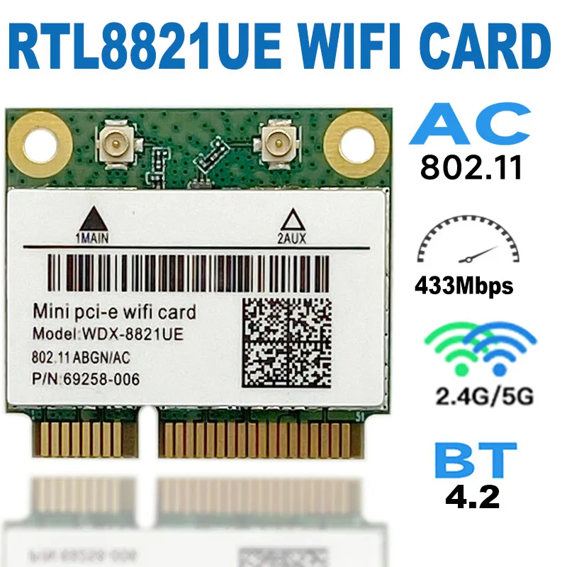 Mini Placa de Rede sem Fio Pcie Cartão Wi-fi Suporta Laptop pc Win10 433mbps Wi-fi Bt4.2 802.11ac Dual Band 2.4g 5ghz Novo Rtl8821ce