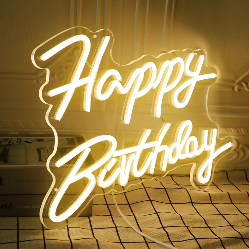 Neon Sign Happy Birthday LED Indoor Wall Lights Party Wedding Shop Window Restaurant Decoration Warm White