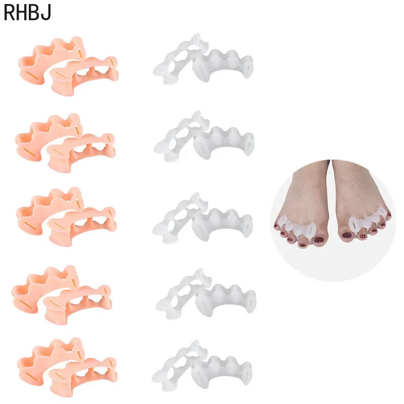 

RHBJ 10pcs=5pair Hard Silicone Toe Finger Separator 3 Hole Hallux Valgus Orthopedic Spacers Bunion Overlapping Foot Corrector