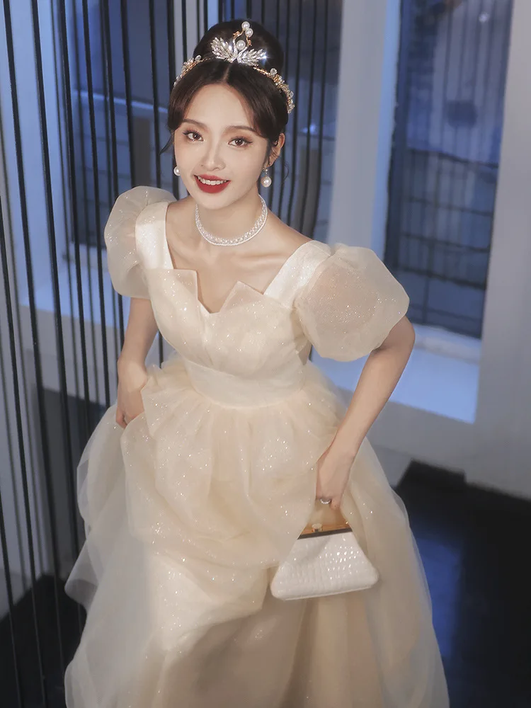 

Evening dress female banquet temperament long art test dress host evening dress girly style princess style adult ceremony dress