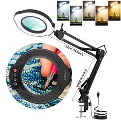 Illuminated USB Rechargeable LED Magnifying Glass with Adjustable Color Settings for Detailed Work and Skincare (New Short--Black)