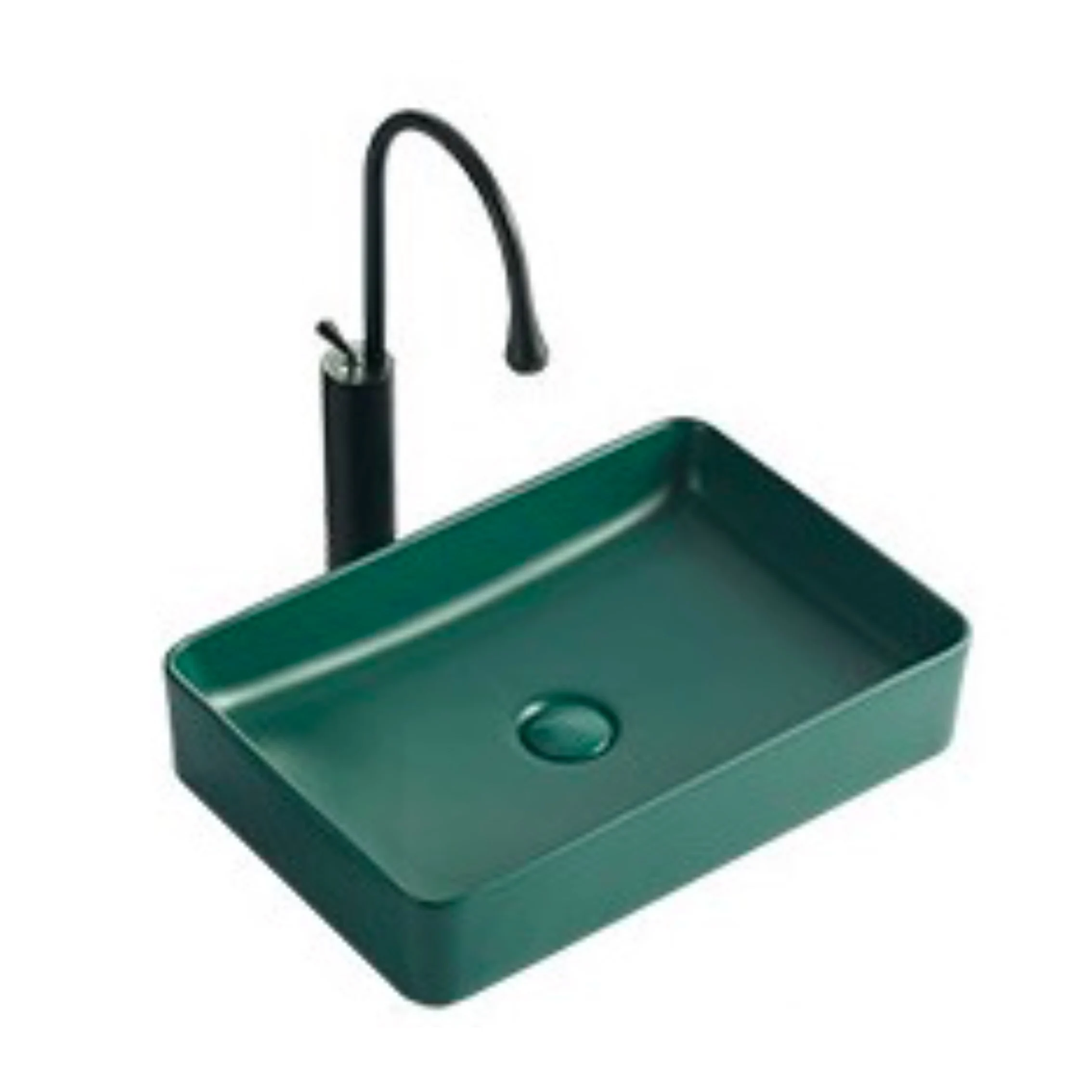 

480*320*80MM Dark Green Matte Ceramic Washbasin Bathroom Sink Balcony Washbasin Kitchen Countertop Art Basin With Faucet