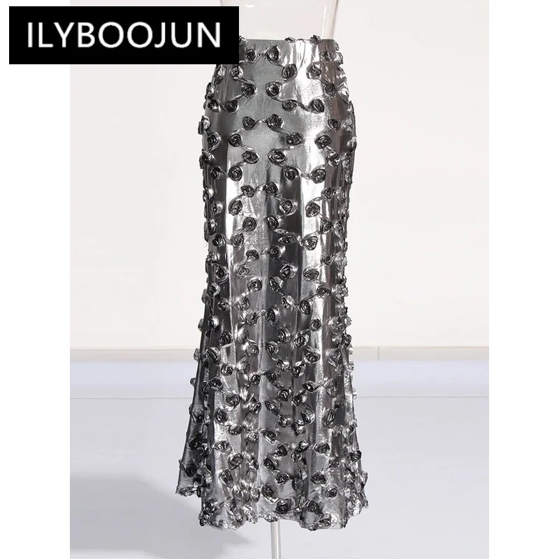 ILYBOOJUN Solid Patchwork Appliques Slimming Skirts For Women High Waist Bodycon Temperament Skirt Female Fashion Clothing