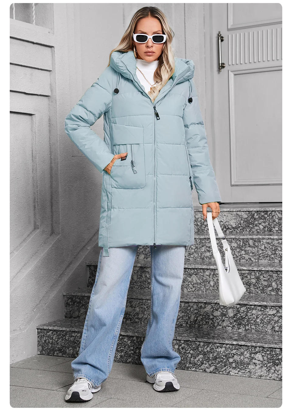 GASMAN 2024 Women Down Jacket Medium Classic zipper design Big Pocket Stand Collar Hooded Slim coat Women Parkas 83356