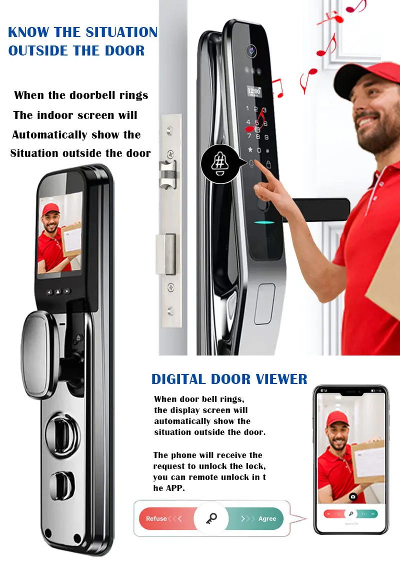 Full automaticTUYA APP 3D facial recognition Smart door lock fingerprint password outdoor waterproof 6068 intelligent door locks