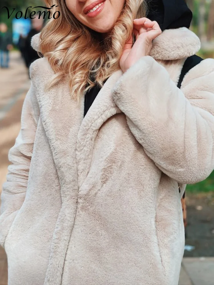 

Winter Women High Quality Faux Rabbit Fur Coat Luxury Long Fur Coat Loose Lapel OverCoat Thick Warm Plus Size Female Plush Coats
