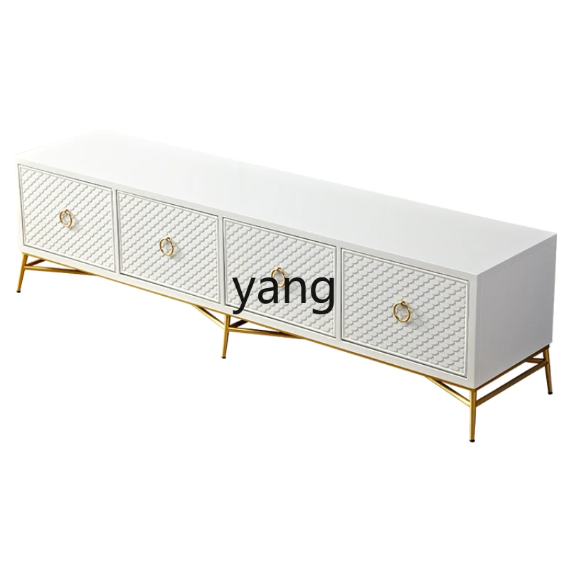 

Yhl TV Cabinet Low Stainless Steel Light Luxury Floor Carved Shell Living Room Audiovisual