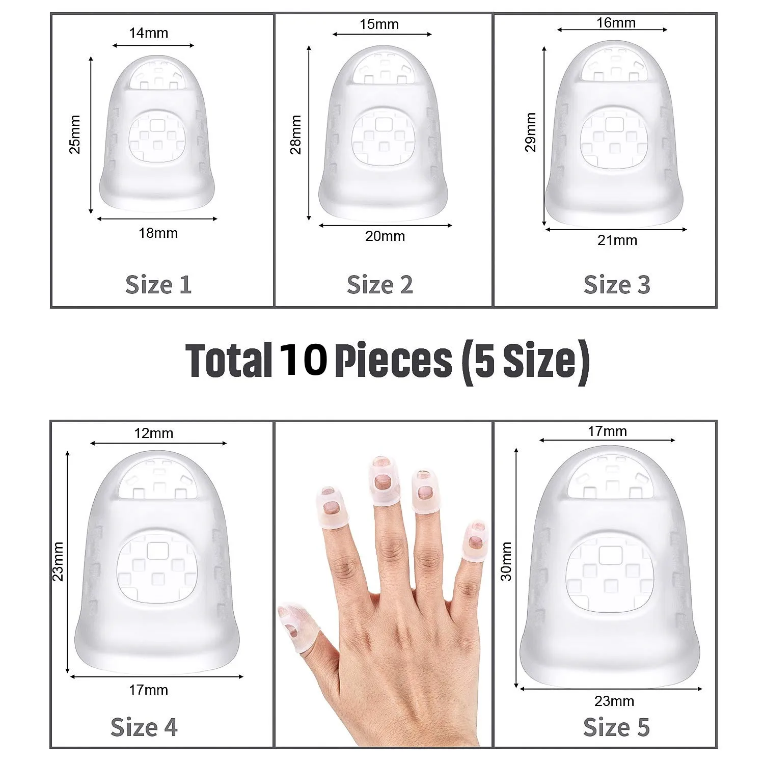 10 Stück Gitarren-Fingerspitzen-Schutz, Silikon-Fingerschutz, rutschfeste Fingerschutz-Abdeckungen, Kappen für Saiten, 5 Größen – Detail 5