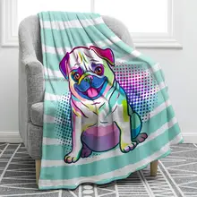 Manta con estampado de perro Pug, manta colorida y suave para niños, sofá, silla, cama, oficina, viaje y Camping