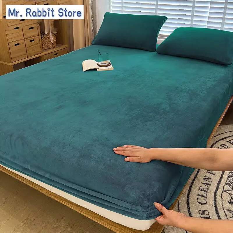 Warm Velvet Bedspread Mattress Cover Winter Plush Elastic Fitted Sheet Double Bed Sheet Soft Bed Protector 90 120 150 180 200